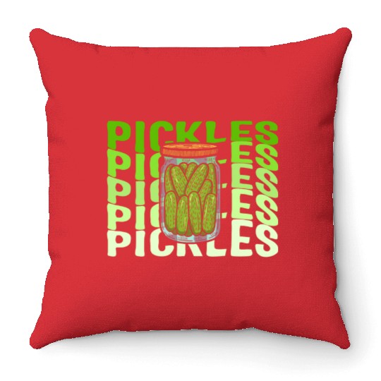 Pickle Throw Pillows, Jar Of Pickles Cute Retro Green Throw Pillows