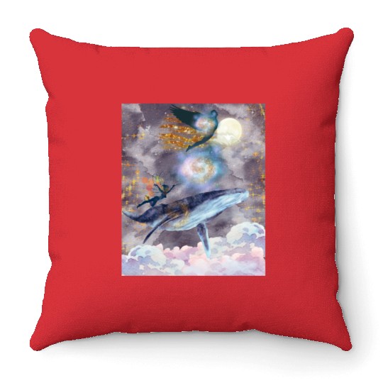 Whale's Celestial Journey Throw Pillows