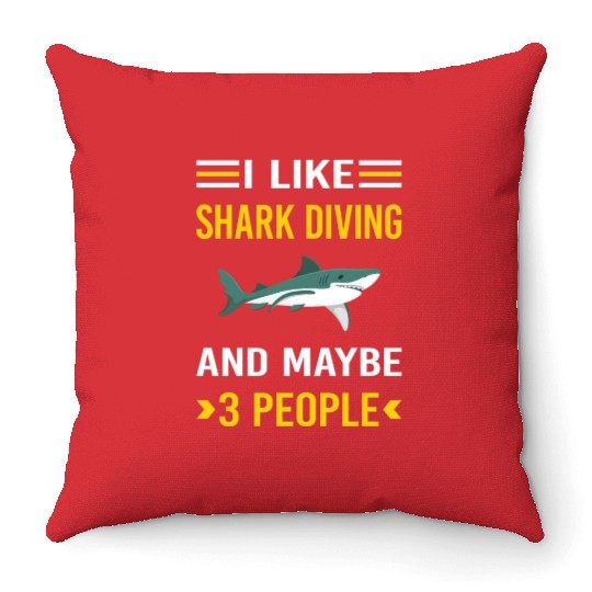 3 People Shark Diving Diver Throw Pillows