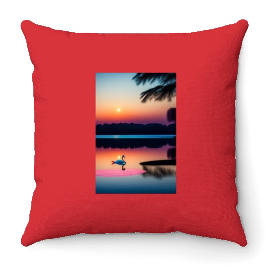 The image is of a serene lake 3 Throw Pillows