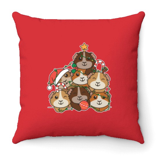 Guinea Pig Christmas Tree Funny Animal Throw Pillows