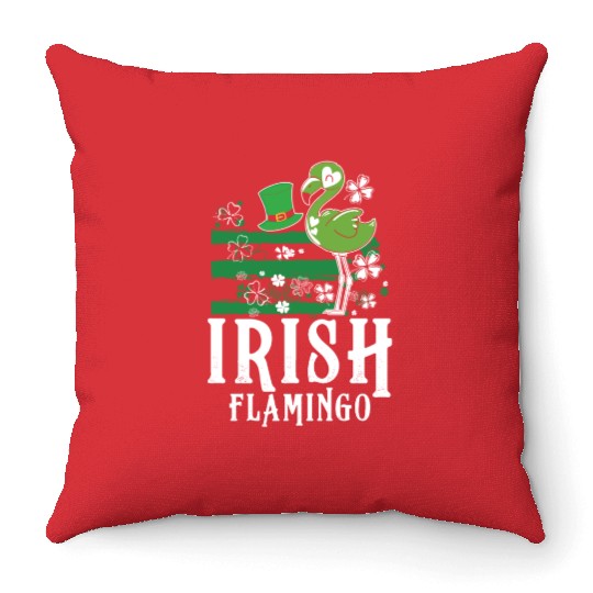 Irish flamingo Throw Pillows