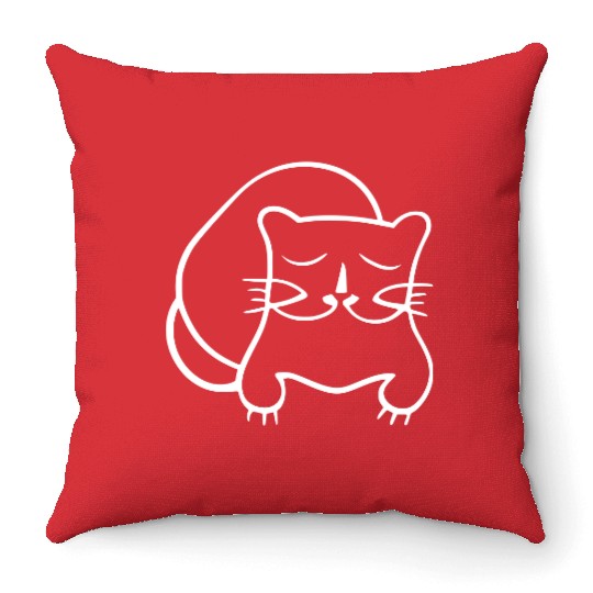 Cat Line Art Sumi-e Vector Single Color Throw Pillows