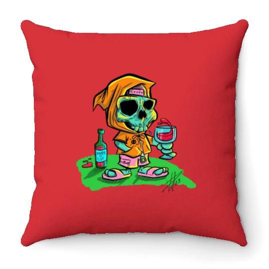 Death of thirst. Thirsty skeleton. Throw Pillows