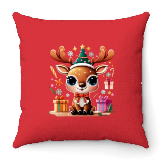 Cute Reindeer Merry Christmas Gift Happy Holidays Throw Pillows