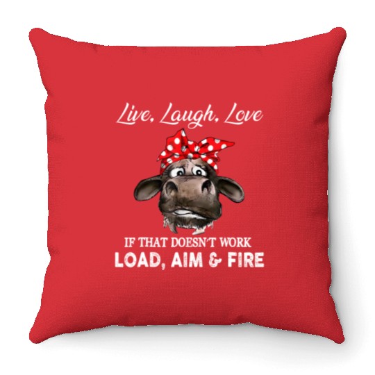 Live Laugh Love Cow Farmer Throw Pillows