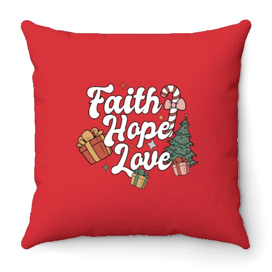 Faith Hope Love Religious Family Christmas Throw Pillows