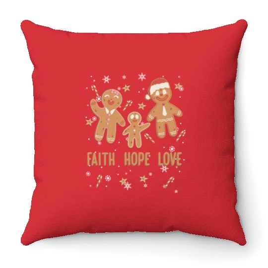 Gingerbread Man Faith Hope Love Religious Throw Pillows