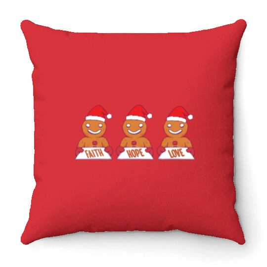 Gingerbread Man Faith Hope Love Religious Throw Pillows