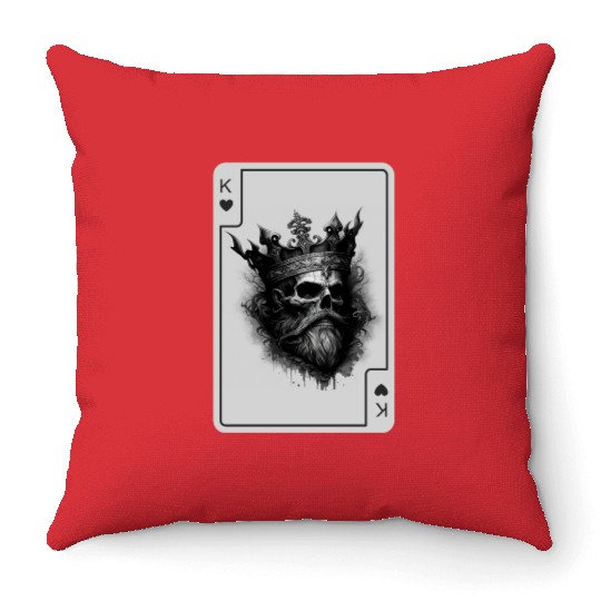 King of Hearts Creepy Card Game Poker Throw Pillows