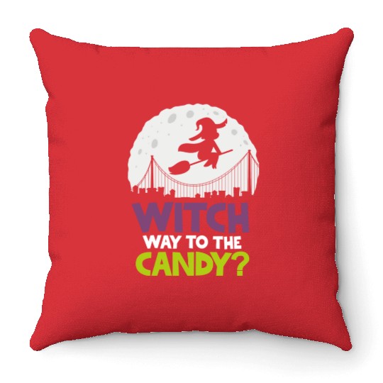Witch Way To The Candy Halloween Throw Pillows
