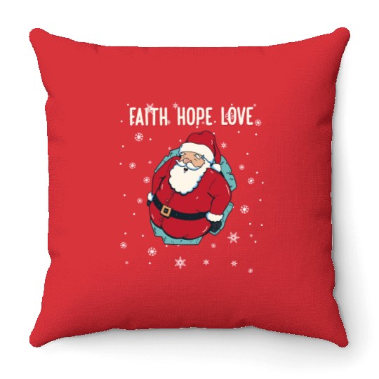 Faith Hope Love Religious Family Christmas Santa Throw Pillows