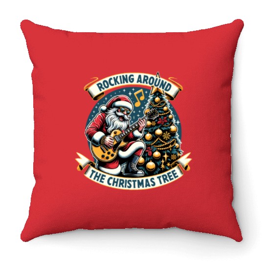 Funny Christmas Santa Play Guitar Christmas Tree Throw Pillows