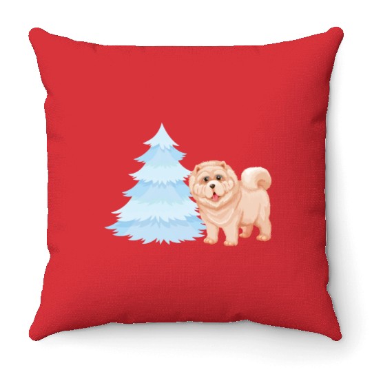 Christmas tree and brown cute dog Throw Pillows