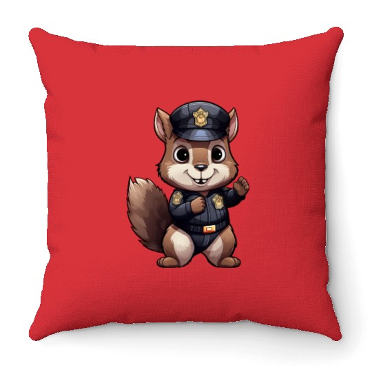 Squirrel policeman Throw Pillows
