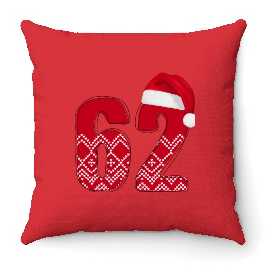 62 Red and White Christmas Number Sixty Two Throw Pillows
