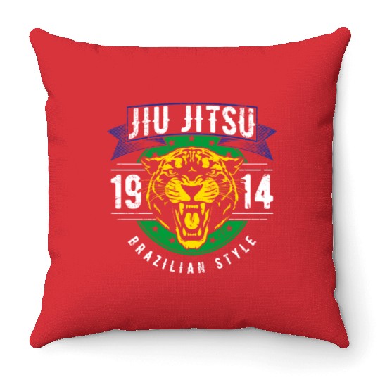 Brazilian Jiu Jitsu 1914 Jaguar head BJJ gift Throw Pillows