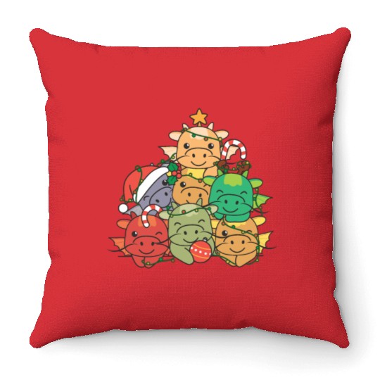 Dragon Christmas Tree Funny Animal Christmas Throw Pillows