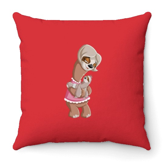 Mummy Sloth and Baby Throw Pillows