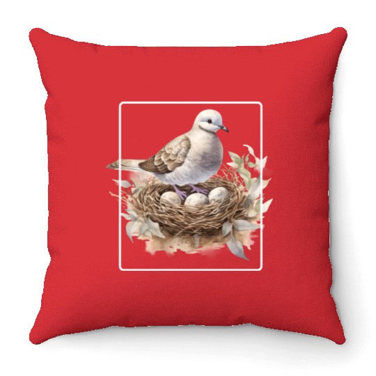 Quail Bird With Eggs Throw Pillows