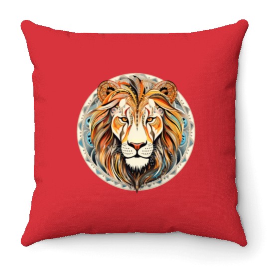 Lion Mandala Art Throw Pillows