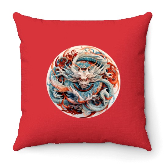 Chinese Dragon Mandala Art Throw Pillows