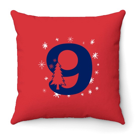 9 White Christmas Stars - Blue Number Nine Throw Pillows