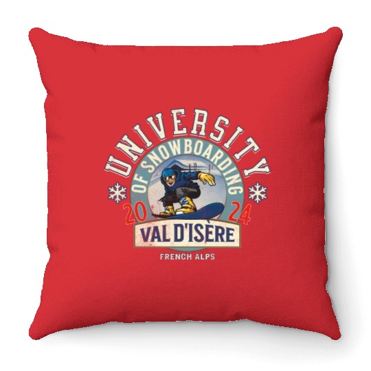 Val d'Isere Snowboarding Anniversary Design Throw Pillows