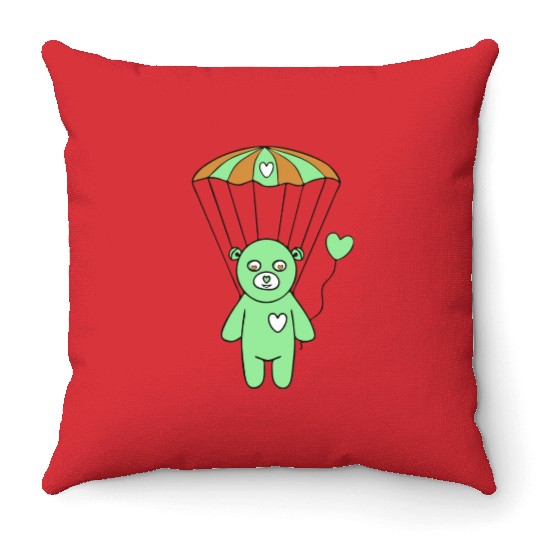 Teddy Bear - The Green Skydiver Throw Pillows