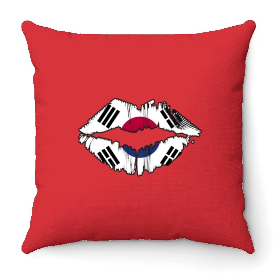 South Korea Flag Korean Country Kiss Lips Throw Pillows