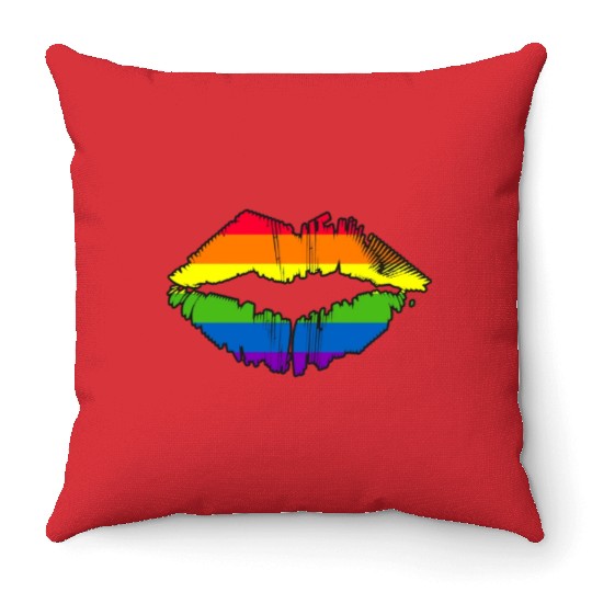 LGBTQ Gay Pride Rainbow Flag Lips Throw Pillows