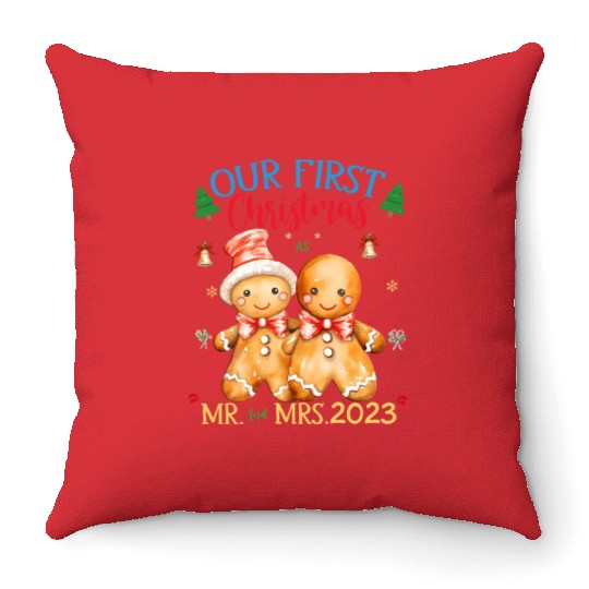gingerbread couple first Christmas Mr. and Mrs. Throw Pillows