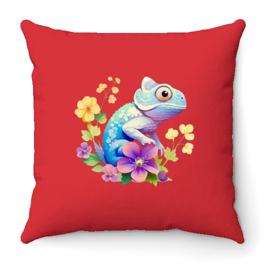 Cute Chameleon for Lizard Pet Lover Throw Pillows