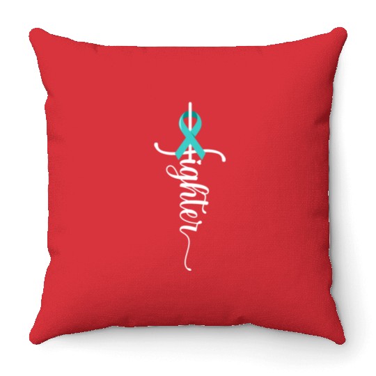 Fighter Christian Cross Warrior Ovarian Cancer Throw Pillows