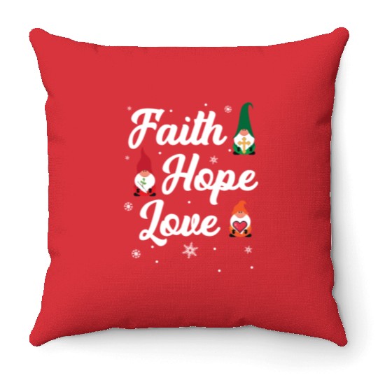 Faith Hope Love Religious Family Christmas Gnome Throw Pillows