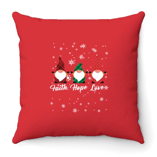 Faith Hope Love Religious Family Christmas Gnome Throw Pillows