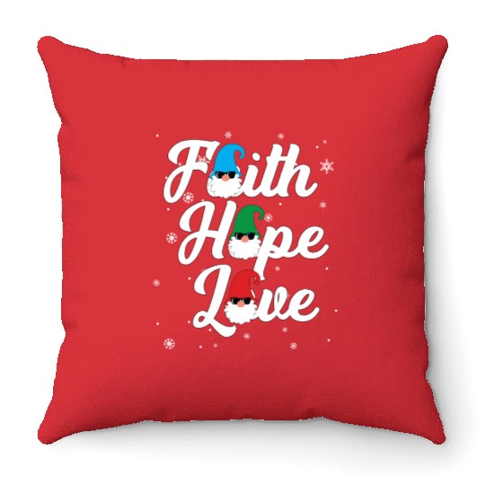 Religious Family Faith Hope Love Christmas Gnome Throw Pillows