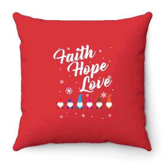 Religious Family Faith Hope Love Christmas Gnome Throw Pillows