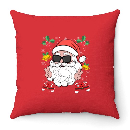 Santa Cool Gamer Video Game X-Mas Gaming Throw Pillows