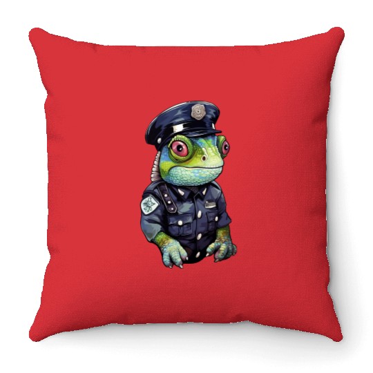 Chameleon policewoman Throw Pillows