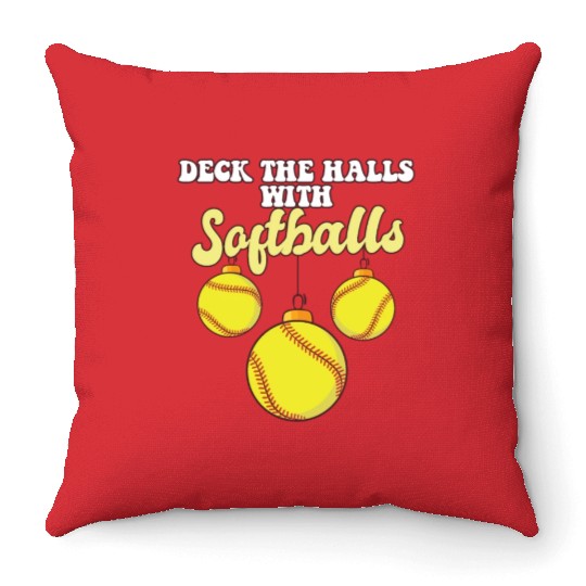 Softball Player Catcher Christmas Balls Deck The Throw Pillows