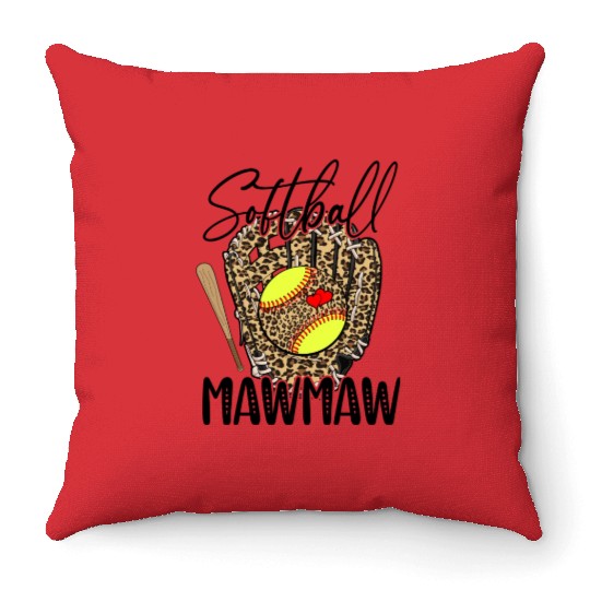 Softball Mawmaw Leopard Game Day Softball Lover Throw Pillows