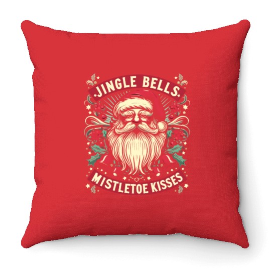 Jingle Bells Mistletoe Kisses Throw Pillows