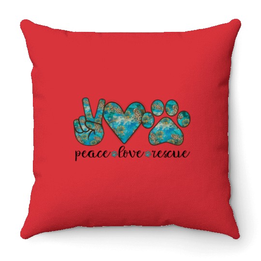 Peace Love Rescue Dog Throw Pillows
