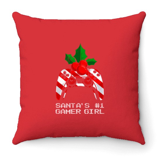 Santa's Number 1 Gamer Girl Christmas Gambling Throw Pillows