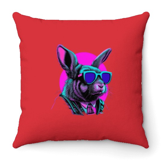 Vaporwave Easter Bunny Throw Pillows