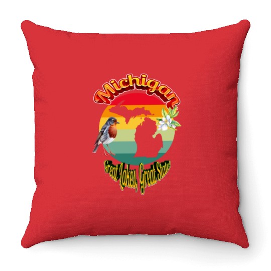 Michigan: Great Lakes, Great State! Throw Pillows