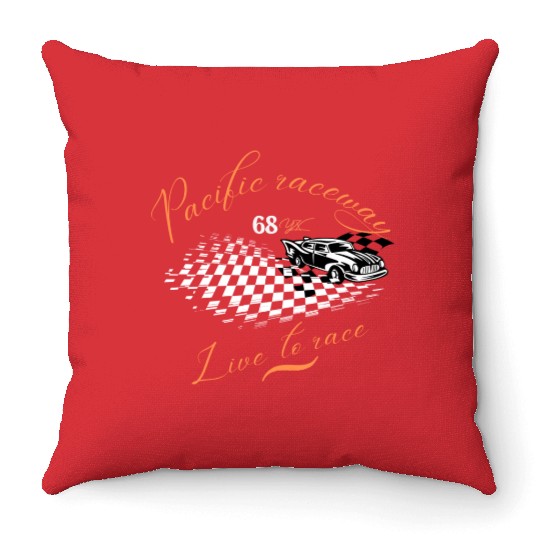 Pacific raceway, live to race Throw Pillows