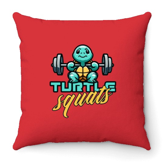 Turtle squats funny gym animals Throw Pillows