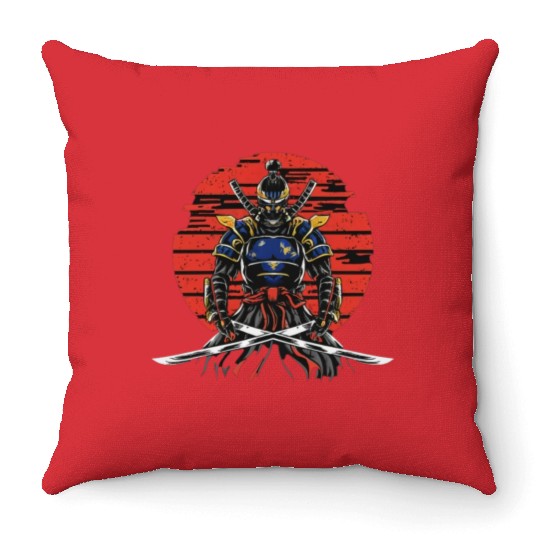 Japanese katana warrior Throw Pillows
